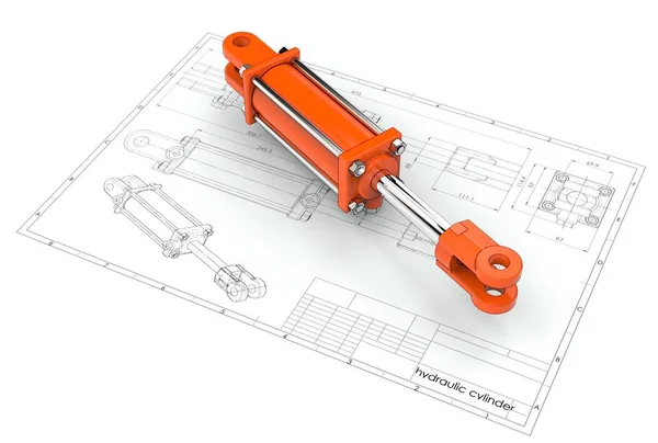 Illustratie Van Hydraulische Cilinder Boven Technische Engineering Tekening — Stockfoto