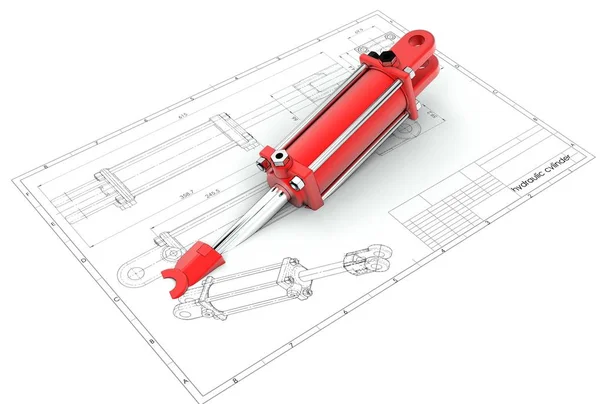 Ilustración Cilindro Hidráulico Por Encima Del Dibujo Ingeniería Técnica —  Fotos de Stock