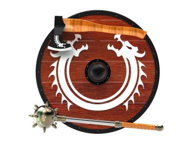 Viking yuvarlak ahşap kalkan izole 3d illüstrasyon