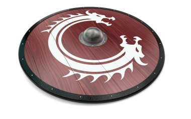 Viking yuvarlak ahşap kalkan izole 3d illüstrasyon