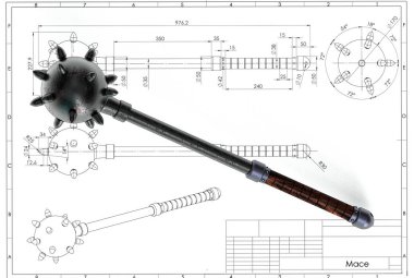Teknik mühendislik çizim yukarıda ortaçağ viking topuz 3d illüstrasyon
