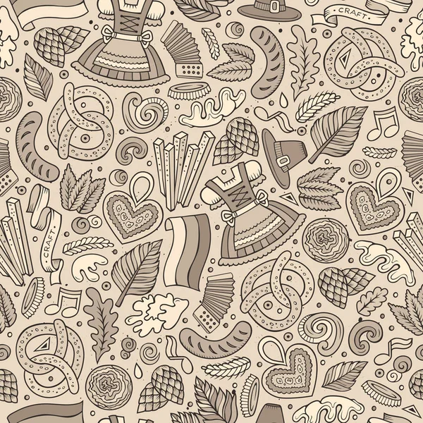 Desenhos animados mão bonito desenhado Cerveja fest sem costura padrão — Fotografia de Stock