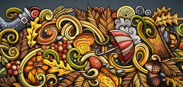 Мультфильм милый красочный ручной рисунок каракули Осенний сезон баннер — стоковое фото