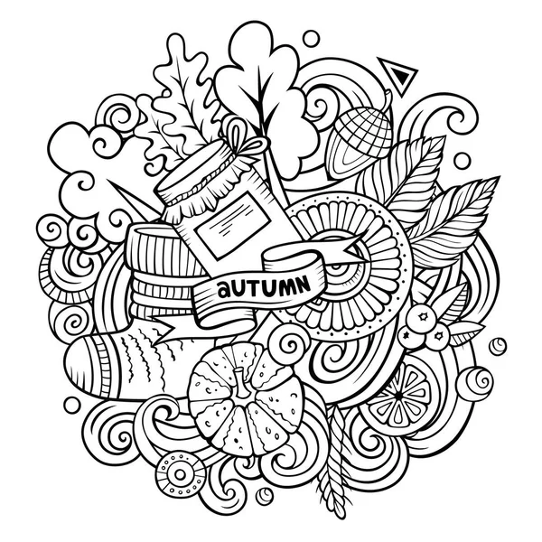 Cartoon doodles Autumn illustration. Line art background — Stock Photo, Image