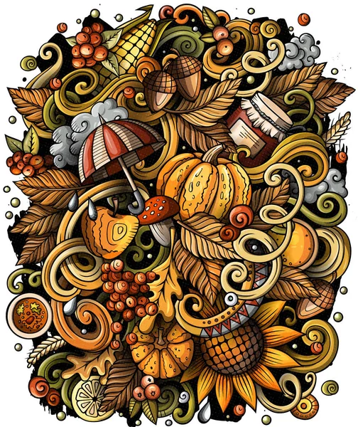 Cartone animato carino scarabocchi disegnato a mano autunno illustrazione — Foto Stock