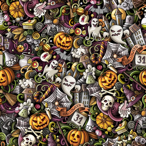 Tecknad söt doodles hand Drawn Halloween sömlösa mönster — Stockfoto