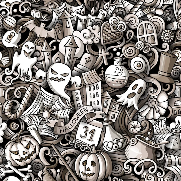 Cartoon niedliche Doodles Hand gezeichnet halloween nahtlose Muster — Stockfoto