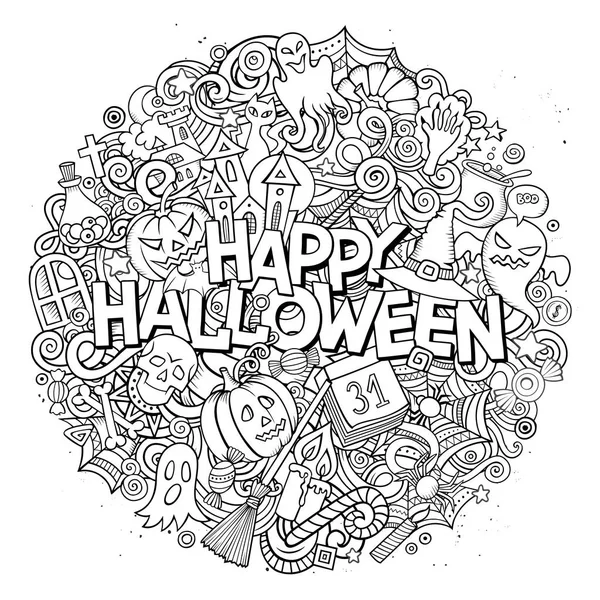 Cartoon aranyos Doodles Halloween felirattal. Mulatságos alkotás — Stock Fotó