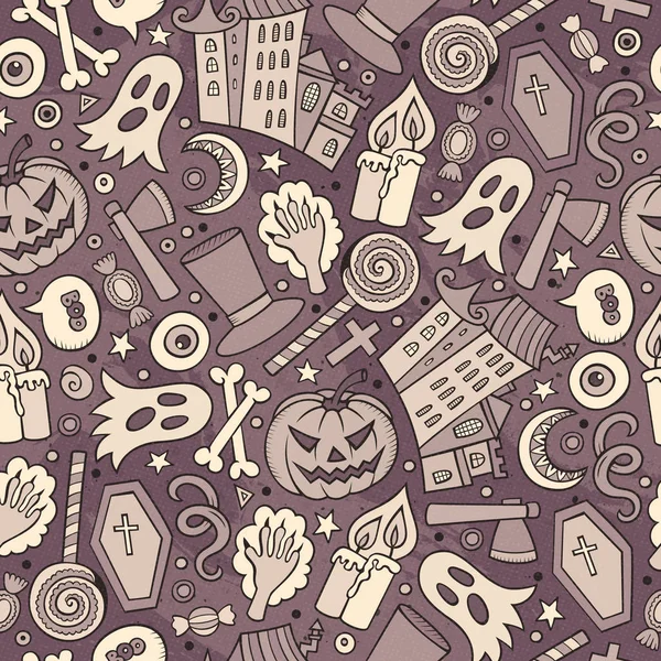 Aranyos rajzfilm kézzel rajzolt Halloween zökkenőmentes minta — Stock Fotó