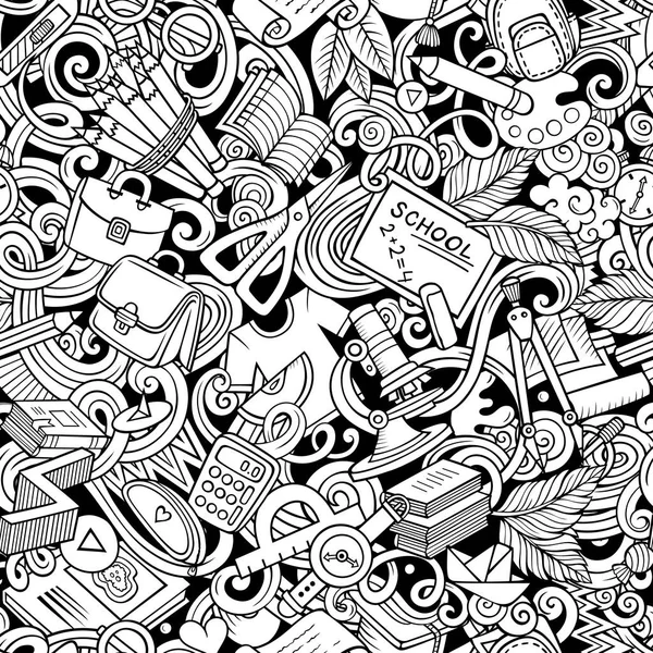 Tekenfilm schattige doodles hand getekend School naadloos patroon — Stockfoto