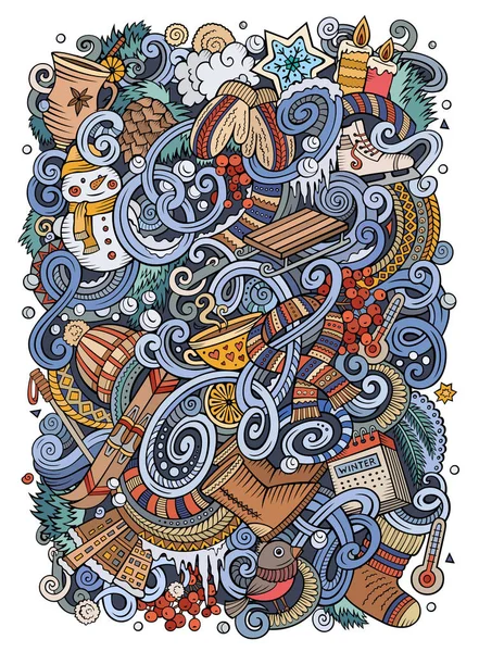 Cartoon doodles Illustrazione della stagione invernale. Opera d'arte divertente . — Foto Stock
