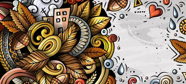 Desenhos animados bonito colorido mão desenhado doodles queda temporada banner — Fotografia de Stock