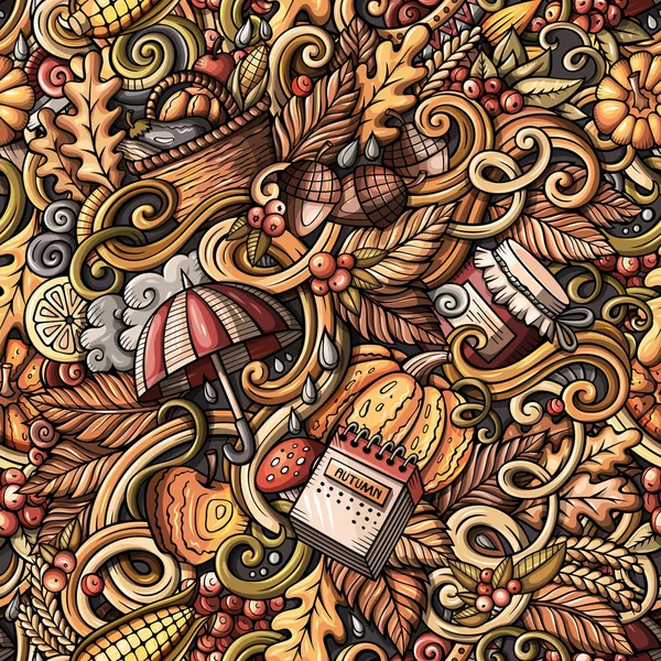 Мультяшні мальовані каракулі на тему теми осені безшовний візерунок — стокове фото