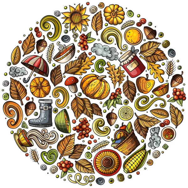 Herfst cartoon doodle objecten, symbolen en items — Stockfoto