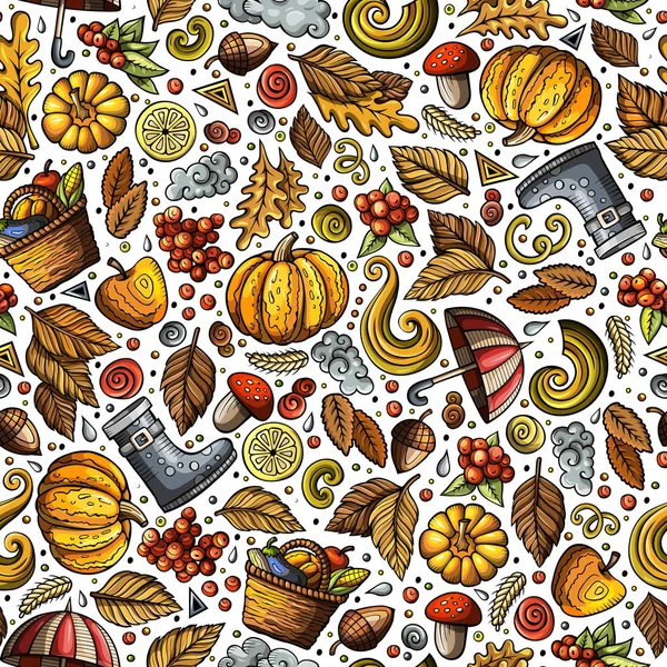 Cartoon cute hand drawn Autumn seamless pattern — Stock Photo, Image
