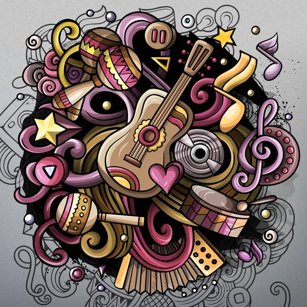 Dessin animé gribouillis mignon dessiné à la main Illustration musicale. Drôle d'illustration raster — Photo