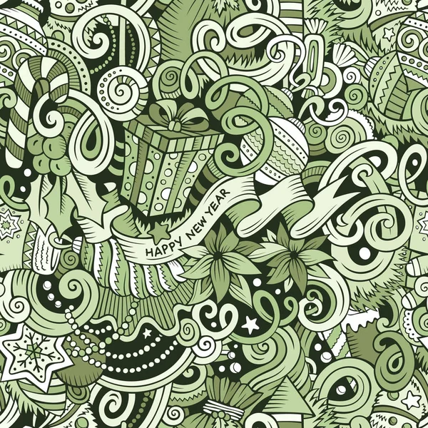 Tecknad söt doodles nytt år sömlösa mönster — Stockfoto