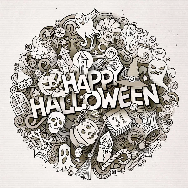 Cartoon cute doodles Halloween inscription. Funny artwork — Stock Photo, Image