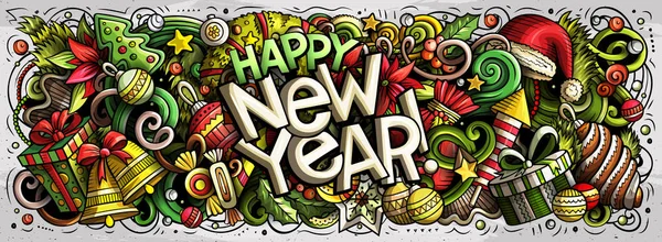 2020 doodle yatay illüstrasyon. Yeni Yıl nesneleri ve öğeleri posteri — Stok fotoğraf