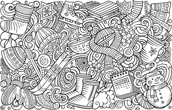 Desenhos animados doodles bonito Inverno horizontal listra ilustração . — Fotografia de Stock