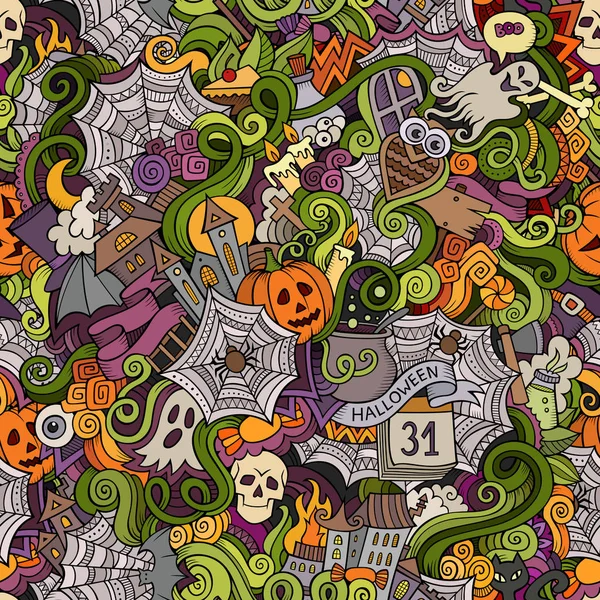 Tecknad söt doodles hand Drawn Halloween sömlösa mönster — Stockfoto
