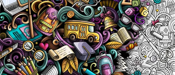 Desenhos animados bonito colorido mão desenhado doodles escola fundo — Fotografia de Stock