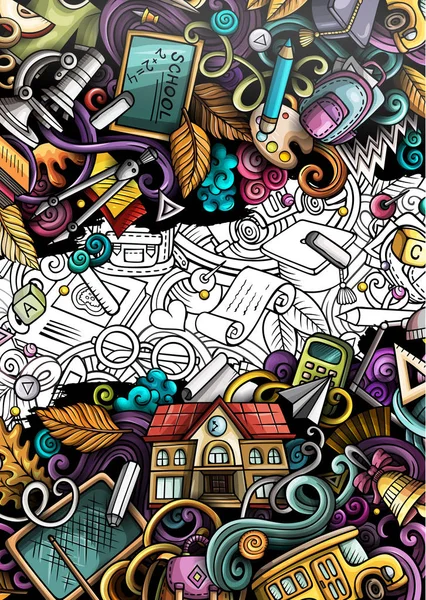 Tecknad söt färgglada handritade doodles skolan bakgrund — Stockfoto