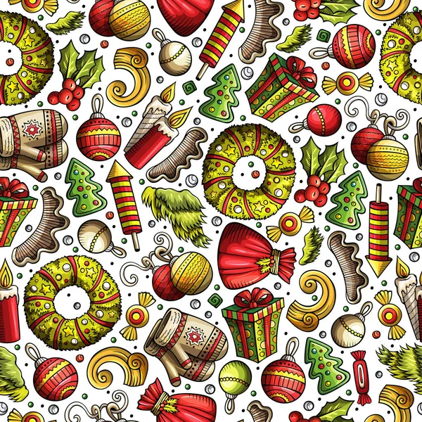 Cartoon cute hand drawn Xmass seamless pattern — Stock Photo, Image