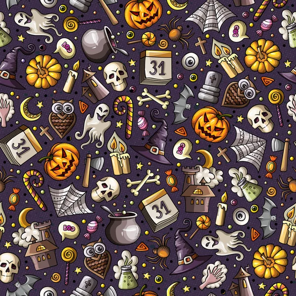 Cartone animato carino disegnato a mano Halloween modello senza soluzione di continuità — Foto Stock