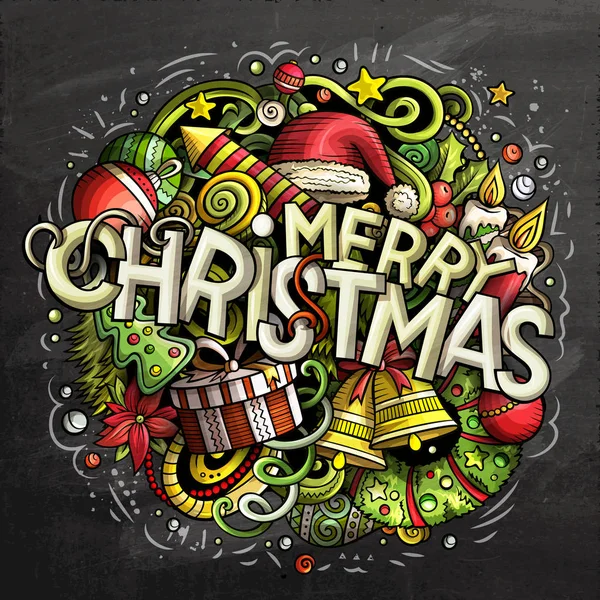 Merry Christmas hand drawn doodles chalkboard illustration. — Stock Photo, Image