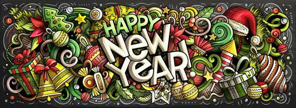 2020 doodle yatay illüstrasyon. Yeni Yıl nesneleri ve öğeleri posteri — Stok fotoğraf