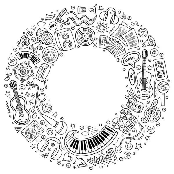 Uppsättning av musikalen tecknad doodle objekt, symboler och objekt — Stock vektor