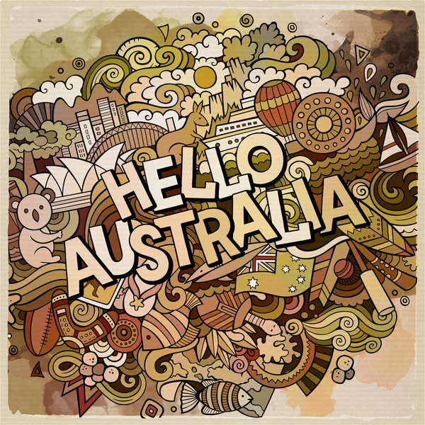 Hello Australia hand bokstäver och doodles element — Stock vektor