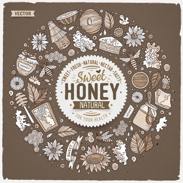 Векторный набор объектов Honey cartoon doodle — стоковый вектор