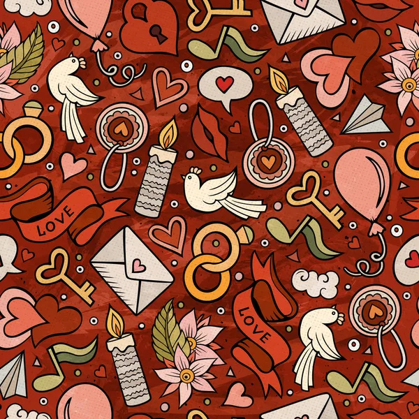 Cartoon schattig hand getrokken Valentines Day naadloze patroon — Stockvector