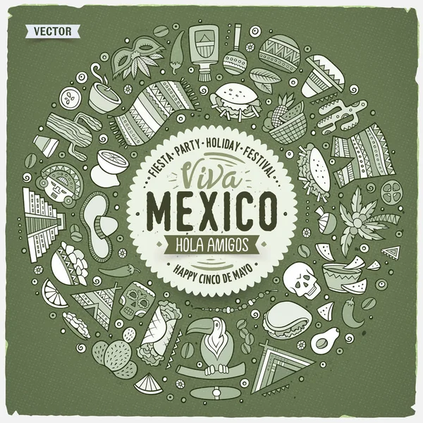 Zestaw Latin American kreskówka doodle obiekty, symbole i elementów — Wektor stockowy