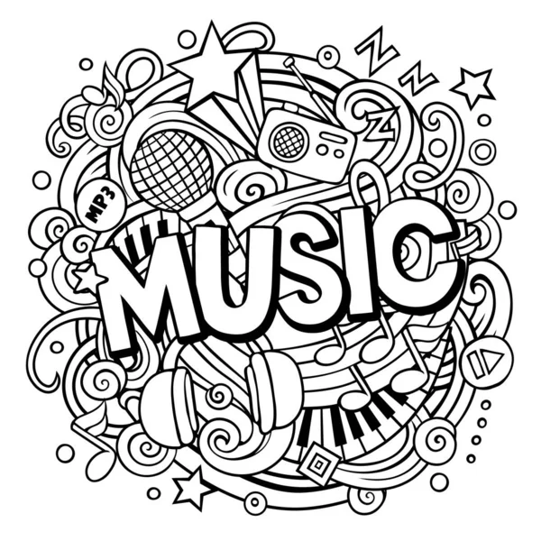 Desenhos animados bonito doodles Música palavra —  Vetores de Stock
