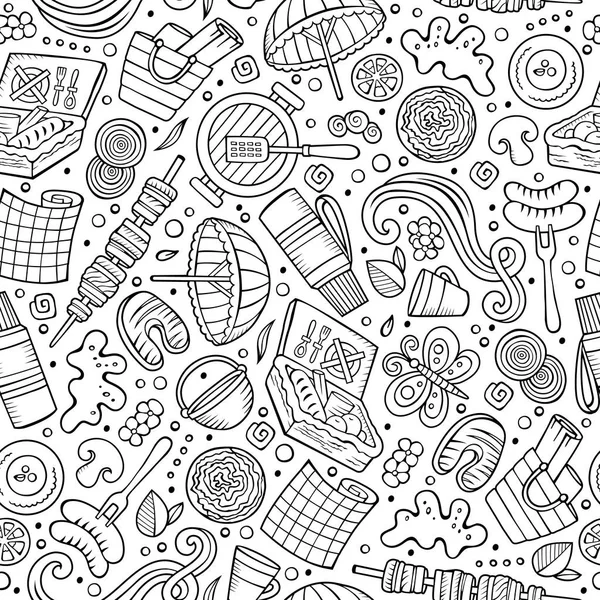 Cartoon söt hand dras picknick sömlösa mönster — Stock vektor
