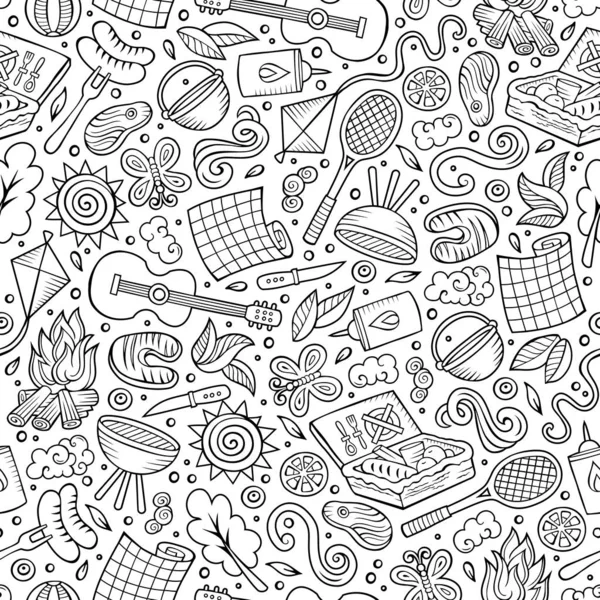 漫画かわいい手描きピクニック シームレス パターン — ストックベクタ