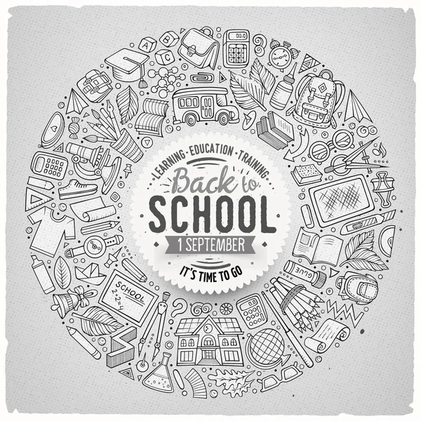 Set van School cartoon doodle objecten, symbolen en items — Stockvector