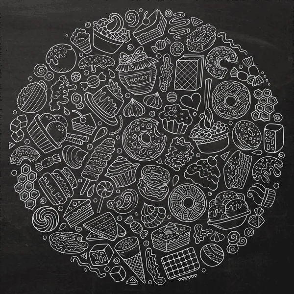 Ensemble d'objets, de symboles et d'articles de gribouillage de dessin animé Sweet food — Image vectorielle
