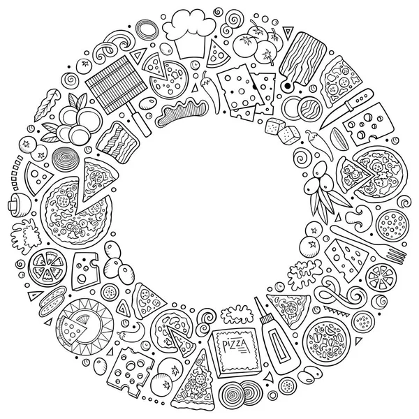 Conjunto de Pizza dibujos animados doodle objetos, símbolos y objetos — Archivo Imágenes Vectoriales