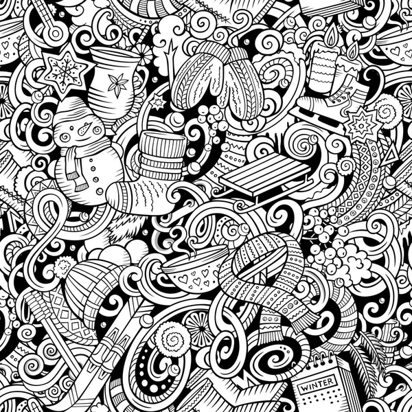 Desenhos animados doodles Inverno temporada sem costura padrão. Idêntica ilustração . — Fotografia de Stock