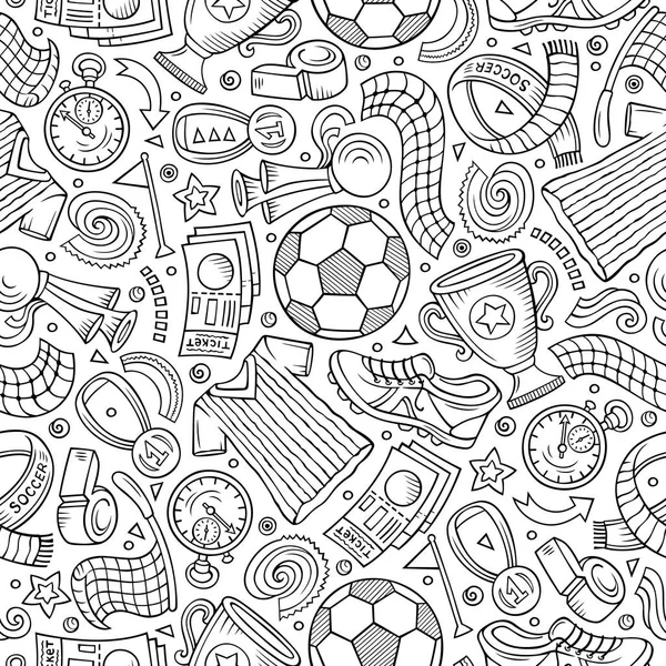 Cartoon ręcznie rysowane Soccer bezszwowy wzór — Wektor stockowy