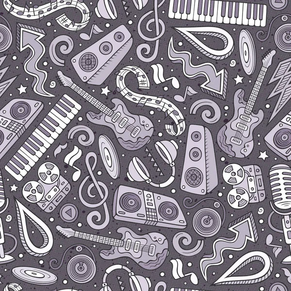 Dibujos animados dibujado a mano Disco música patrón sin costuras — Vector de stock