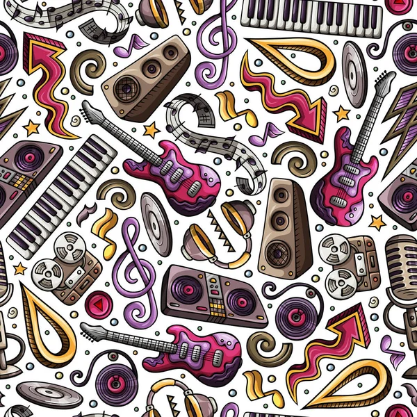 Cartoon hand-drawn Disco music seamless pattern — Stock Vector