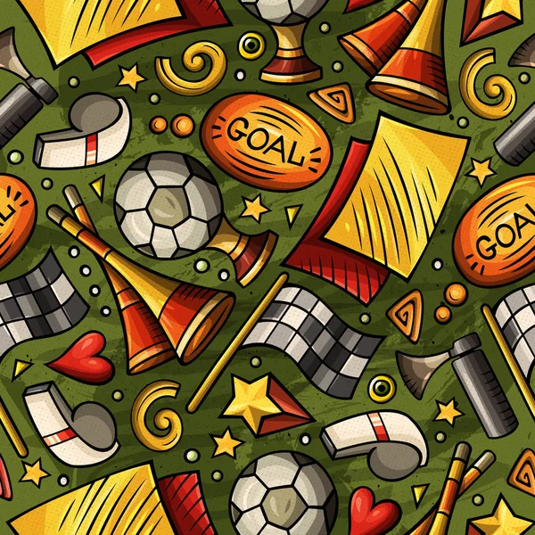 Dibujos animados dibujado a mano Fútbol patrón sin costuras — Vector de stock
