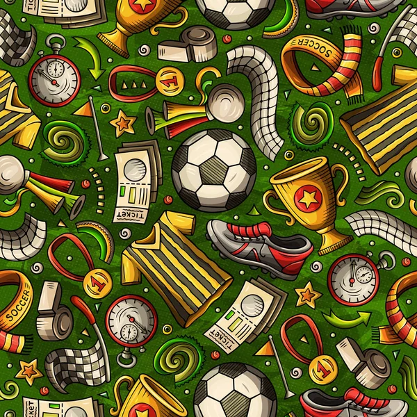 Desenhos animados desenhados à mão Futebol sem costura padrão — Vetor de Stock