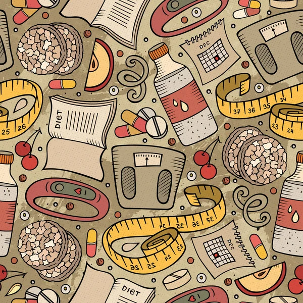 Cartoon handgezeichnete Diät Lebensmittel nahtlose Muster — Stockvektor