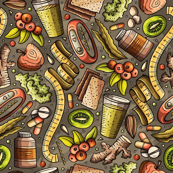 Cartoon handgezeichnete Diät Lebensmittel nahtlose Muster — Stockvektor